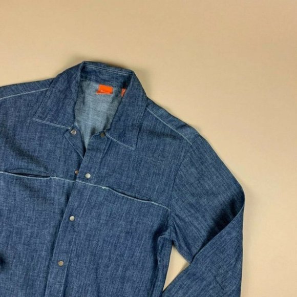 Hugo Boss Orange Buttoned Blue Jean Jacket Size SM Blue - Picture 2 of 5